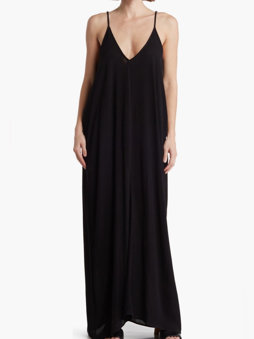 Black V-Back Maxi Slip Dress